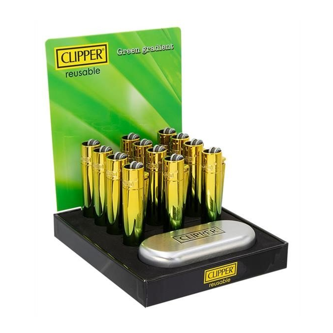 Clipper Metal Green Gradient Display mit 12 Feuerzeugen
