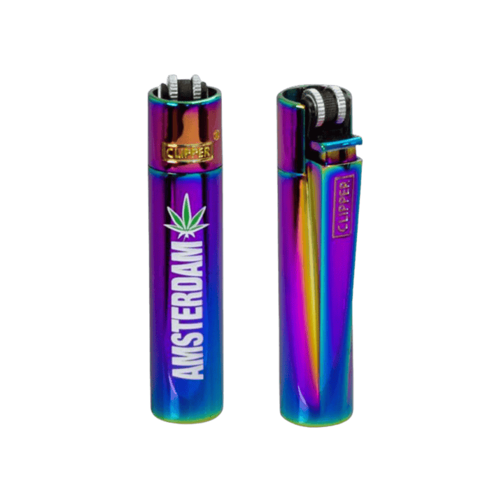 Clipper Metal Icy Amsterdam Leaf Metall Feuerzeug mit Hanfblattmotiv