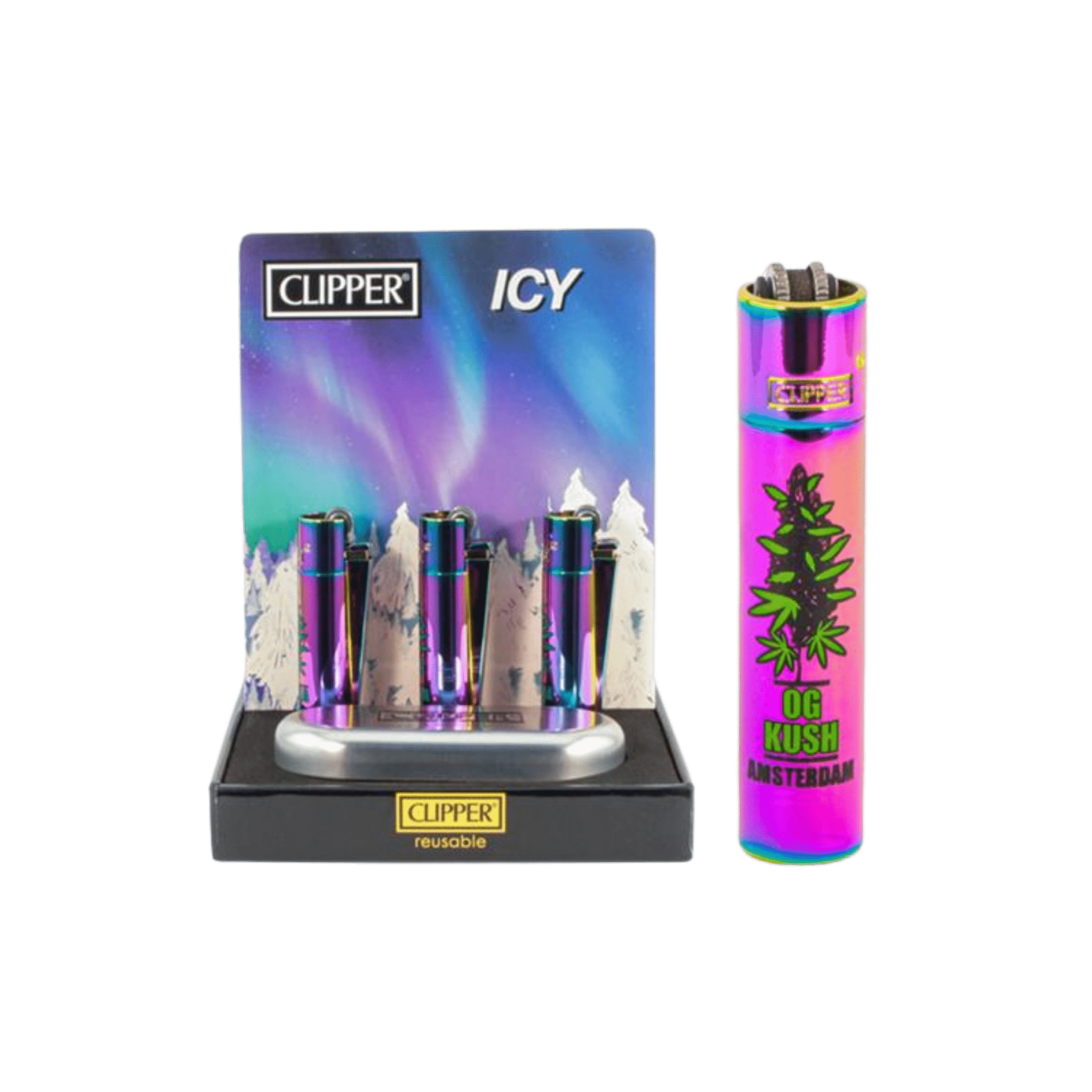 Clipper Metal Icy Amsterdam OG Kush Metall Feuerzeug