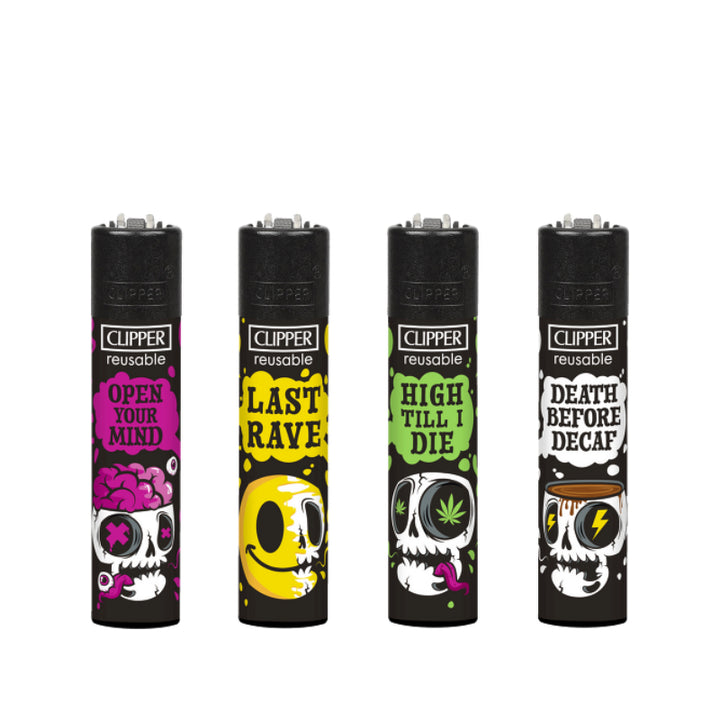 Clipper Skull Slogan Feuerzeuge – 4er-Pack