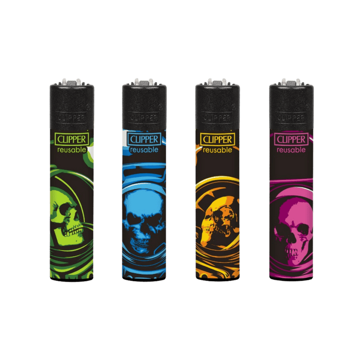 Clipper Space Trip Feuerzeuge im 4er-Set mit Skull-Motiven