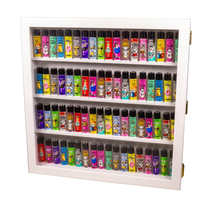 Clipper Vitrine leer in Weiss für 72 Feuerzeuge, 42 x 42 cm