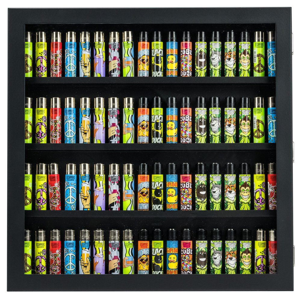 Clipper Vitrine leer für 72 Feuerzeuge in Schwarz, 42 x 42 cm