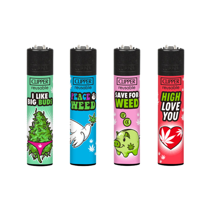 Clipper Feuerzeug Weed Slogan 11A, Display mit 48 Stück