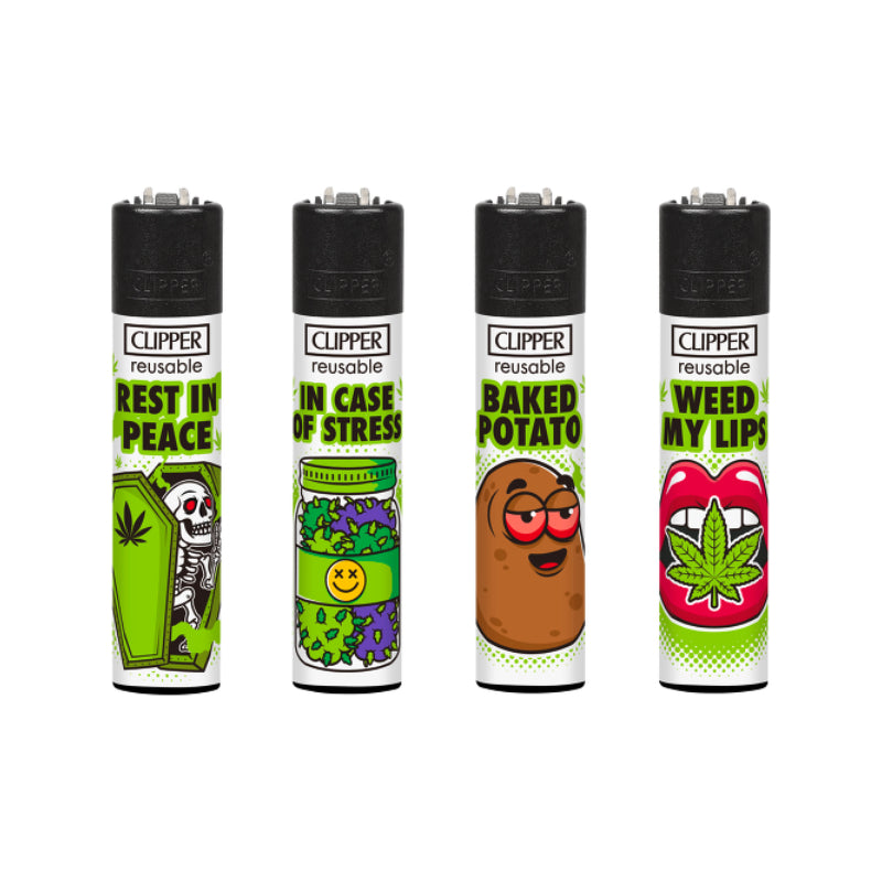 Clipper Feuerzeug Weed Slogan 12D, Display mit 48 Stück