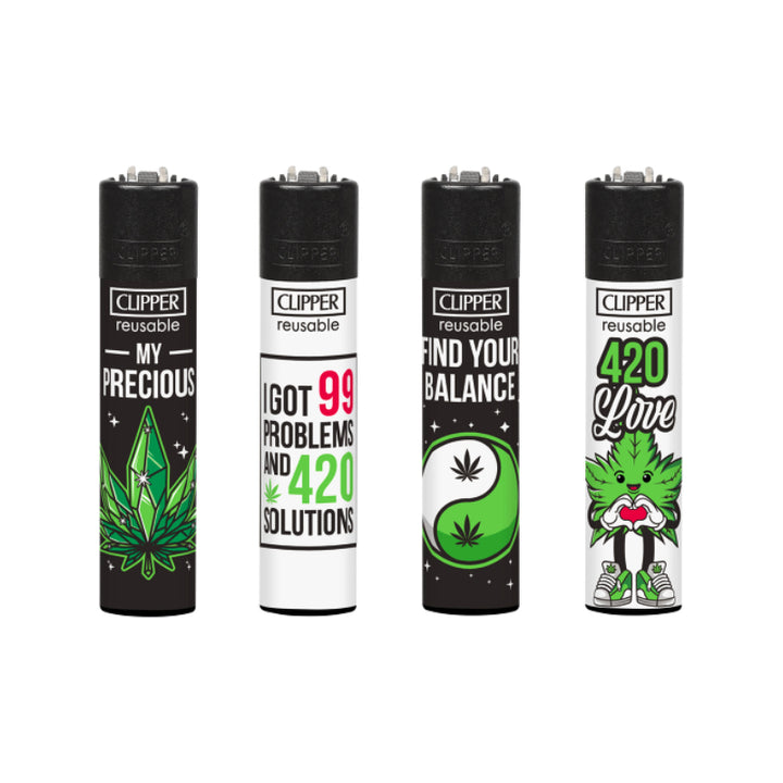 Clipper Feuerzeug Weed Slogan 13D, Display mit 48 Stück