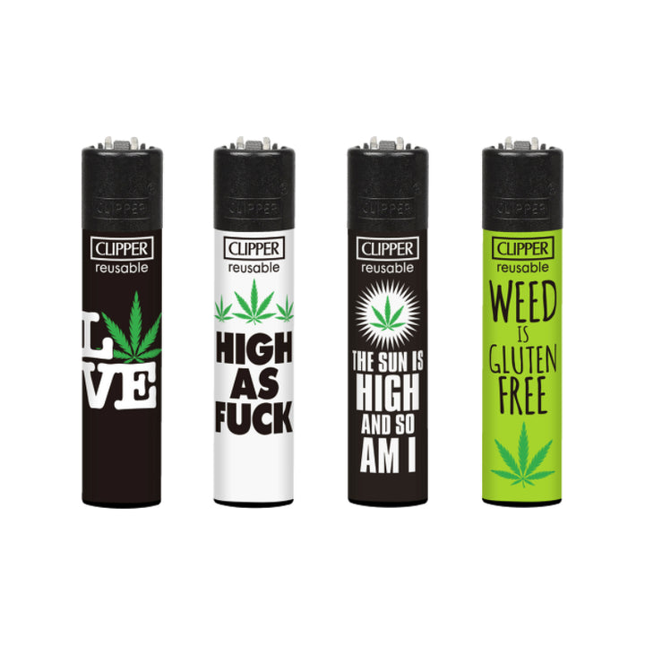 Clipper Feuerzeug Weed Slogan 15D, Display mit 48 Stück