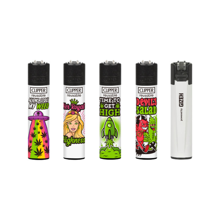 Clipper Feuerzeug Weed Slogan 8A, Display mit 48 Stück