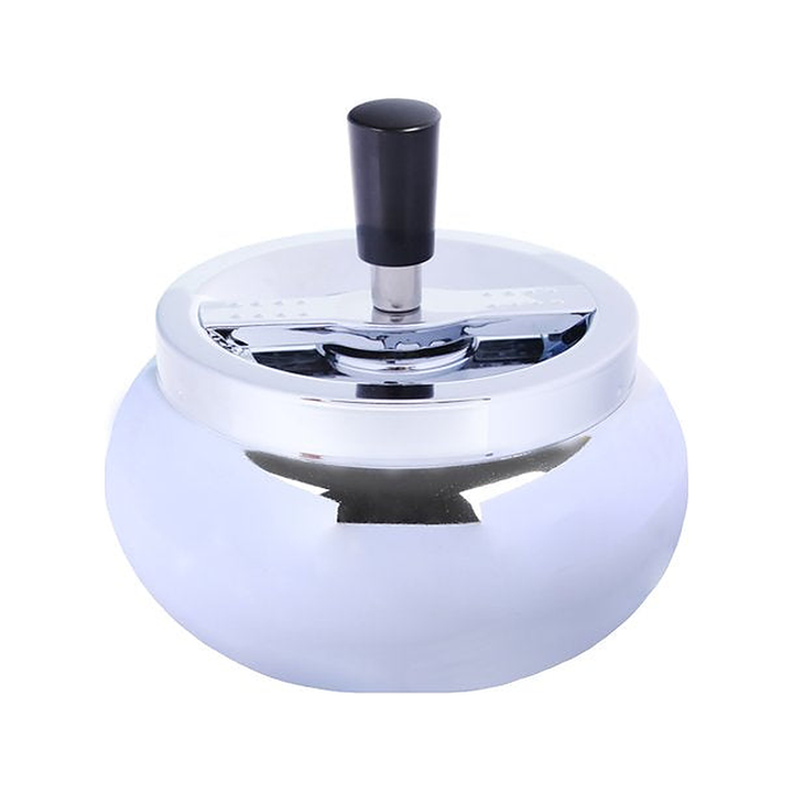 Bauchiger Drehaschenbecher in Chrom, 13 cm Durchmesser