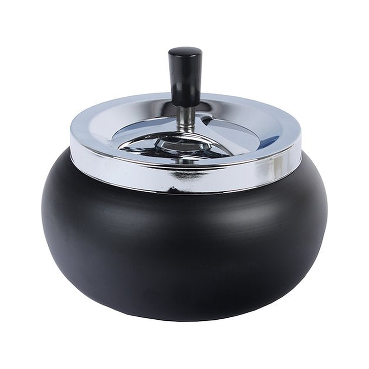 Bauchiger Drehaschenbecher in Schwarz matt, 17 cm