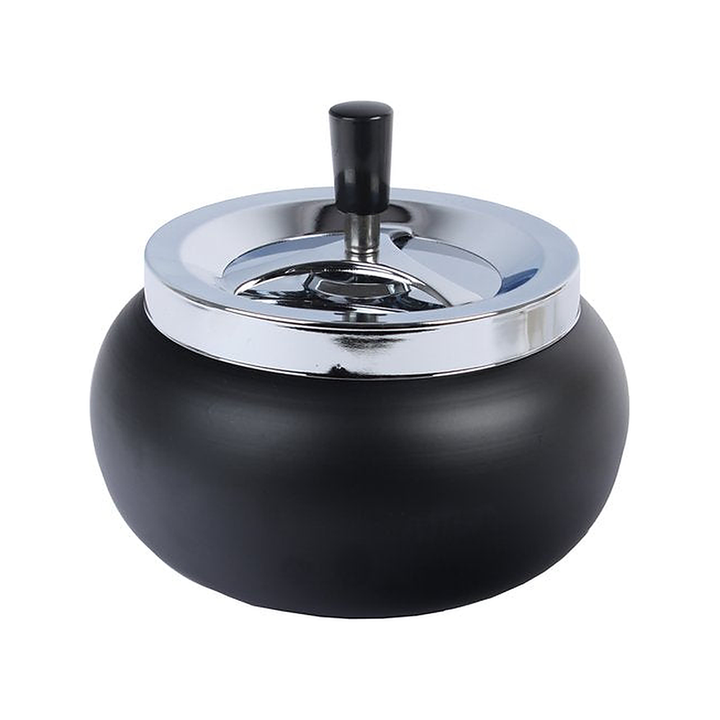 Bauchiger Drehaschenbecher in Schwarz matt, 17 cm