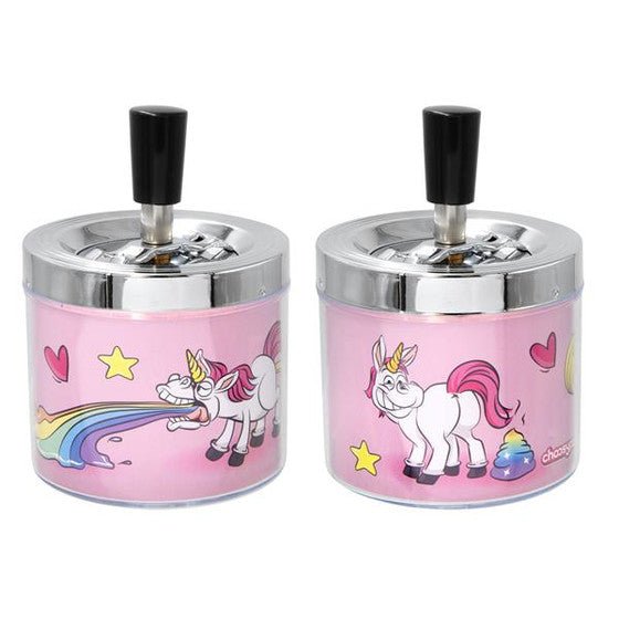 Drehaschenbecher Unicorn aus Metall mit Drehdeckel
