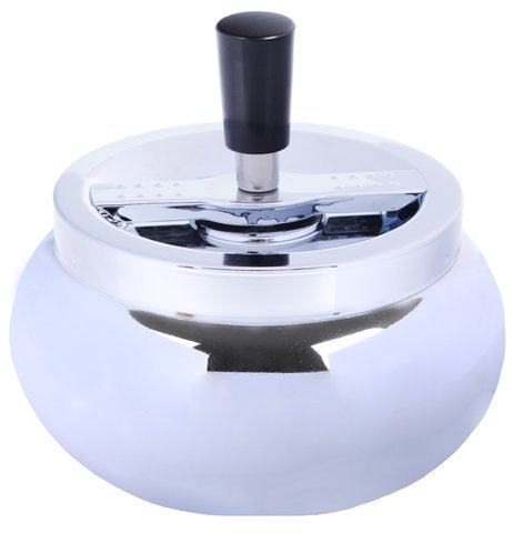 Bauchiger Drehaschenbecher in Chrom, 13 cm Durchmesser