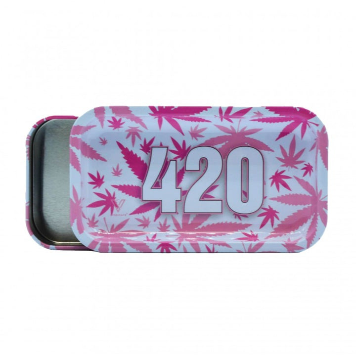 V Syndicate Syndicase mit pinkem 420 Hanfblatt-Design und aufgeschobenem Metalldeckel