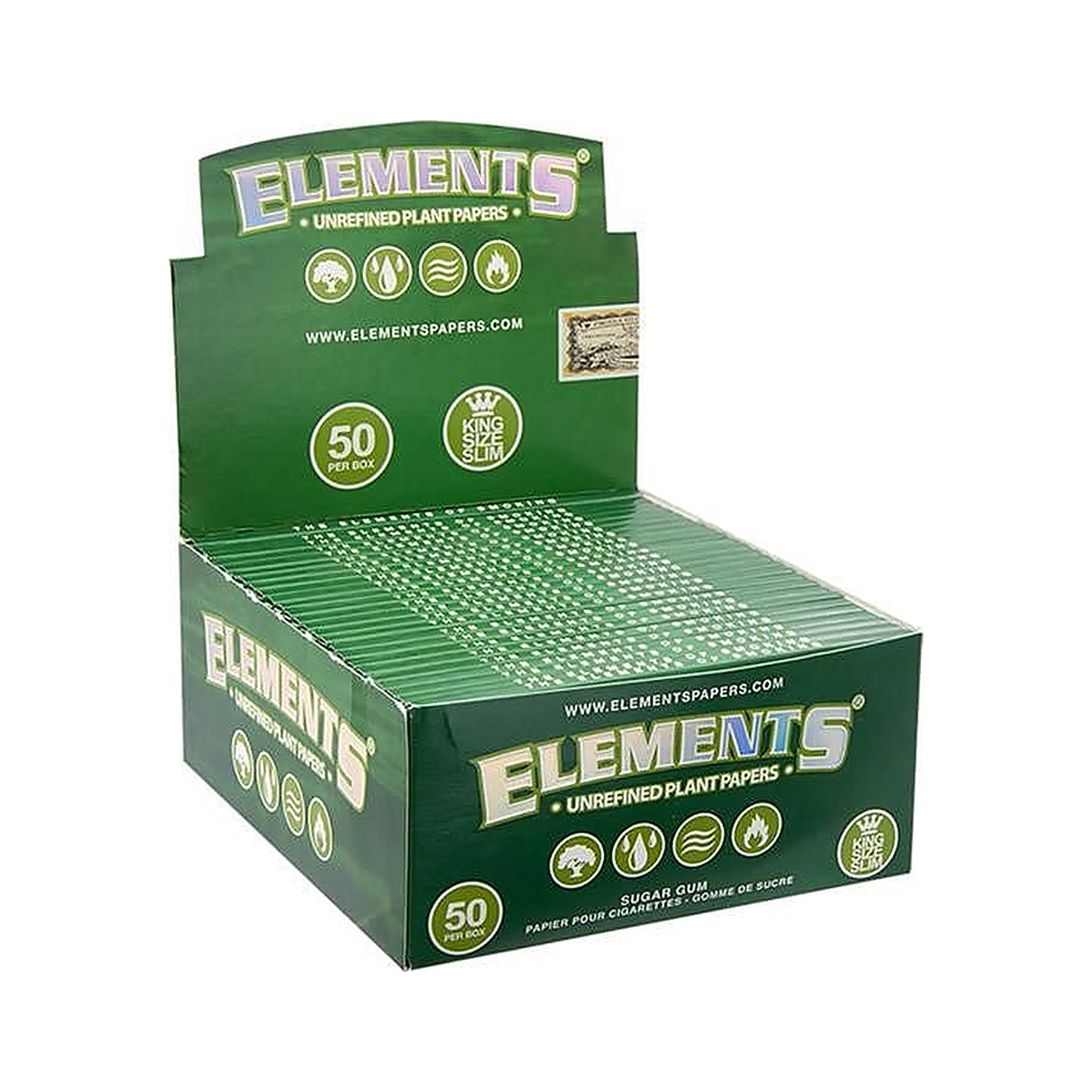 Elements Green King Size Slim Display mit 50 Heftchen