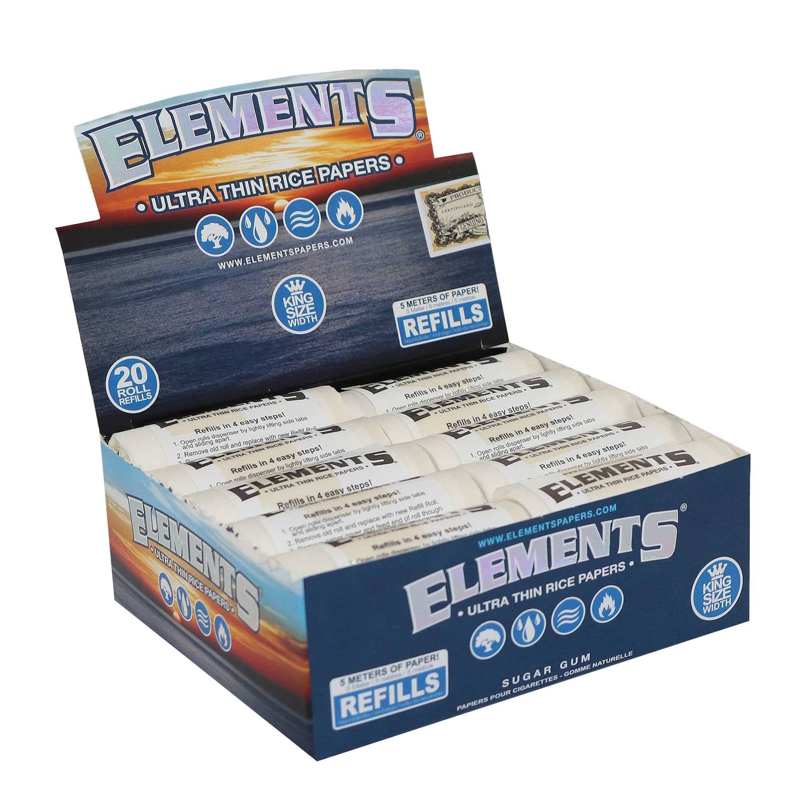 Elements King Size Rolls Refill Blättchen, 20 Stück