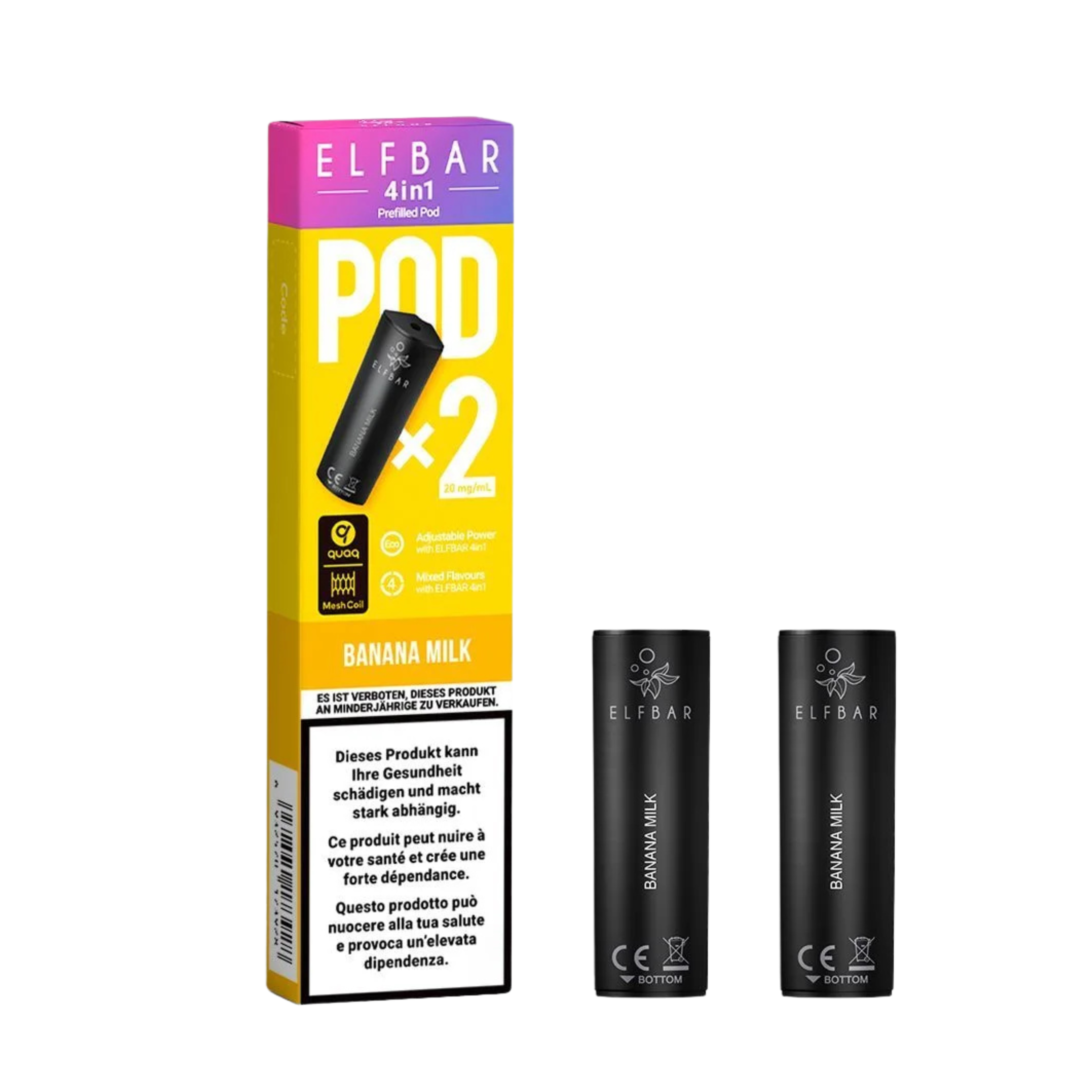 Elf Bar 4in1 Pod Banana Milk – vorgefüllte E-Liquid-Pods, 2 x 2 ml