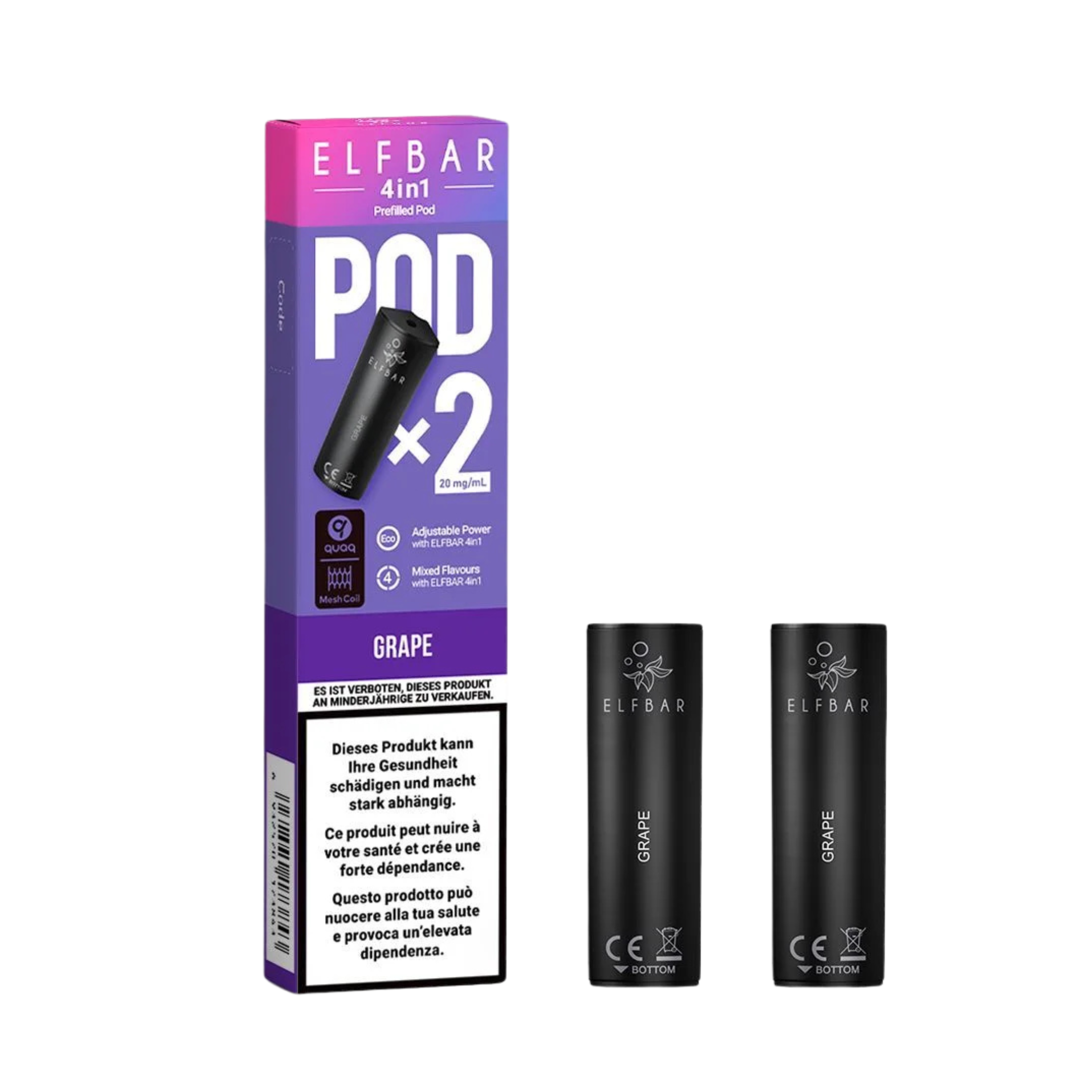 Elf Bar 4in1 Pod Grape – vorgefüllte E-Liquid-Pods, 2 x 2 ml