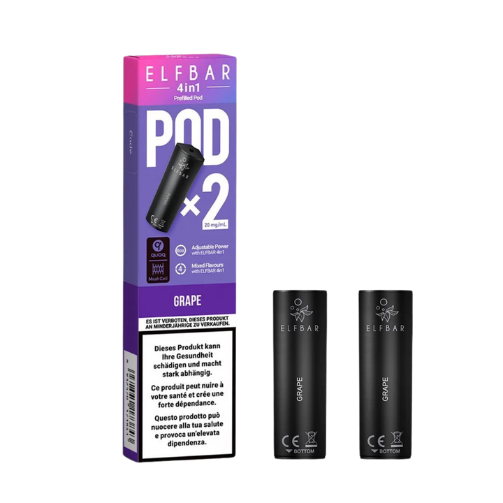 Elf Bar 4in1 Pod Grape – vorgefüllte E-Liquid-Pods, 2 x 2 ml