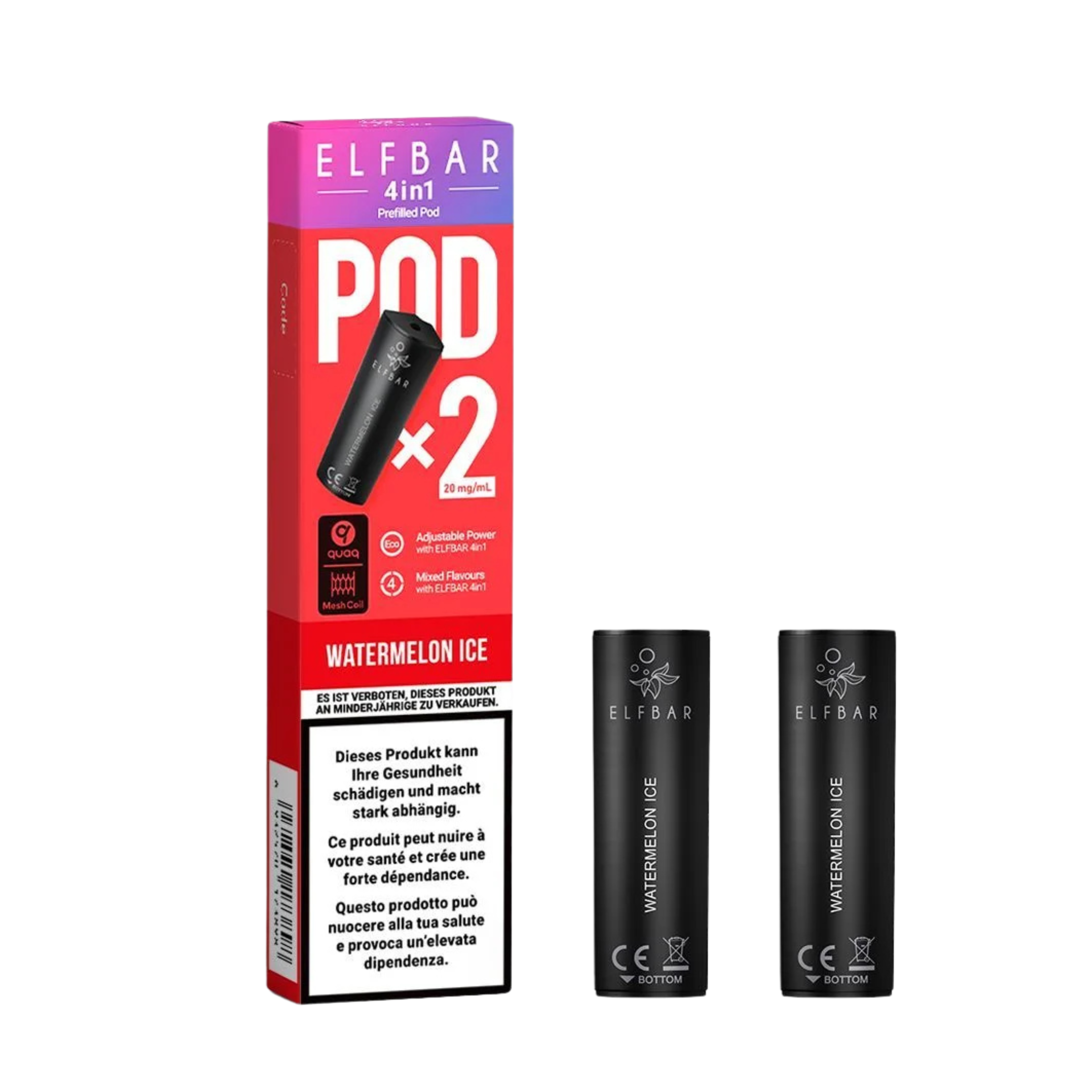 Elf Bar 4in1 Pod Watermelon Ice – vorgefüllte E-Liquid-Pods, 2 x 2 ml