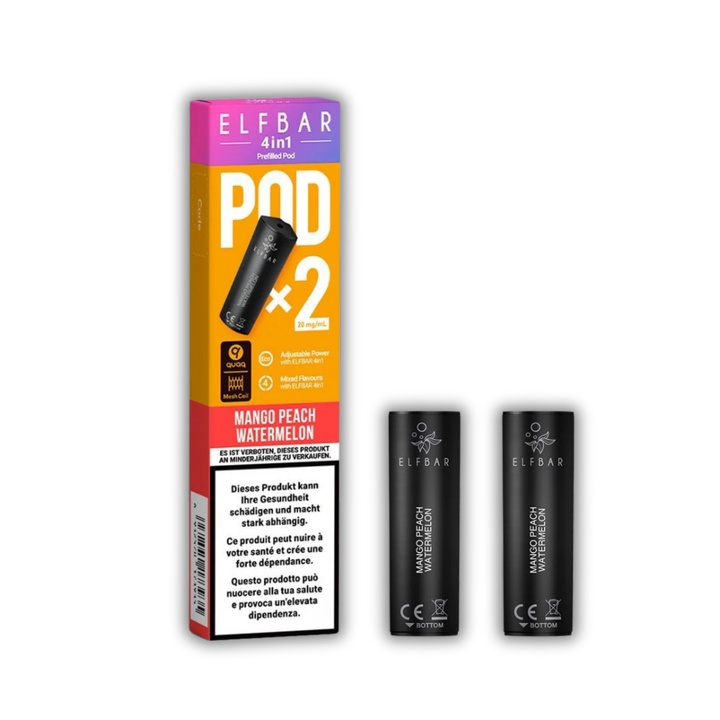 Elf Bar 4in1 Pod Mango Peach Watermelon – vorgefüllte E-Liquid-Pods, 2 x 2 ml