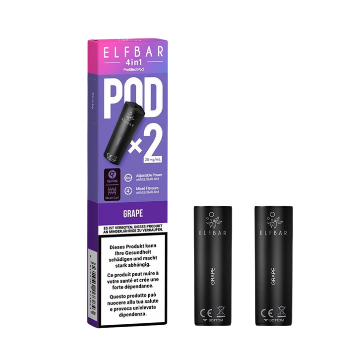 Elf Bar 4in1 Pod Grape – vorgefüllte E-Liquid-Pods, 2 x 2 ml