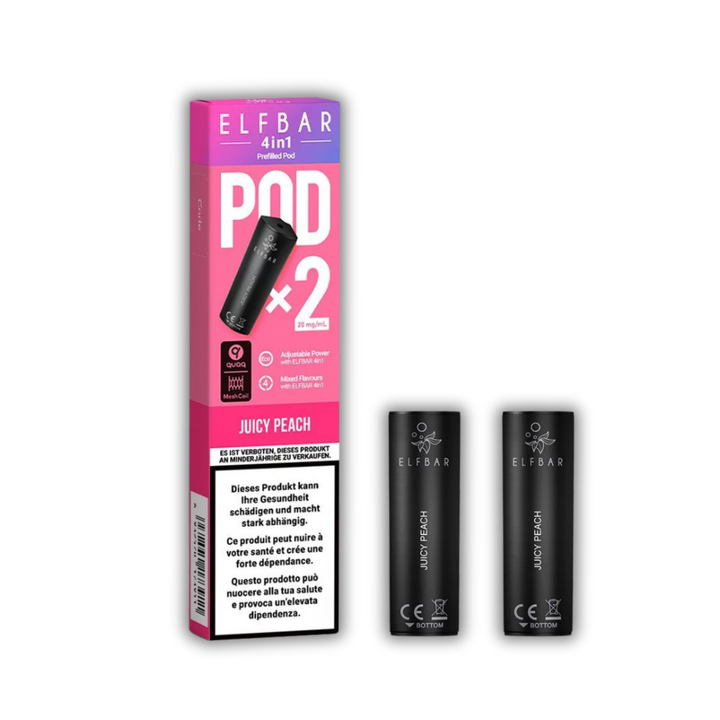Elf Bar 4in1 Pod Juicy Peach – vorgefüllte E-Liquid-Pods, 2 x 2 ml