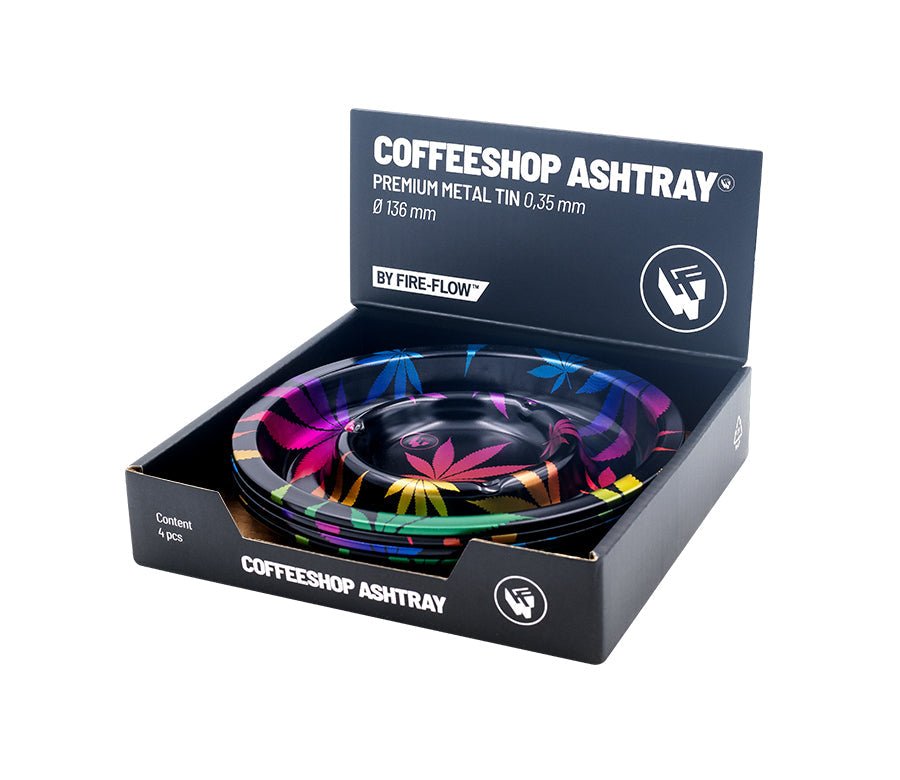 Display mit 4 FIRE-FLOW Coffeeshop Aschenbechern Leaves Gradient