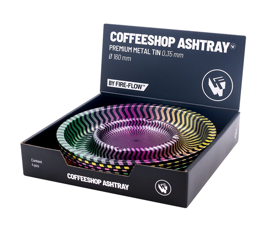 Display mit 4 FIRE-FLOW Coffeeshop Aschenbechern Trippy