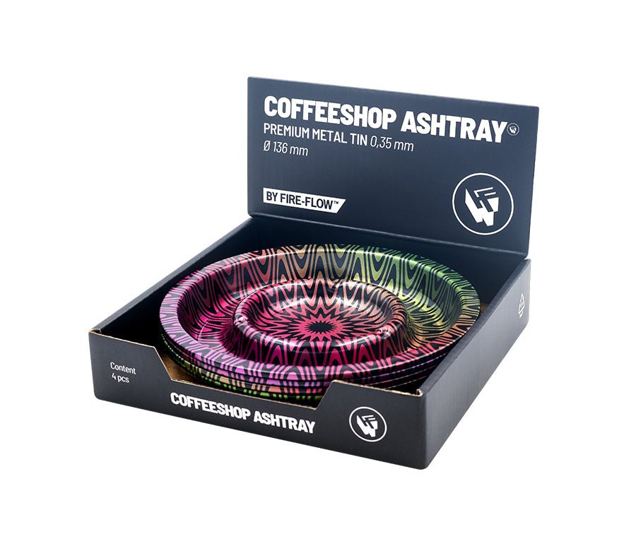 Display mit 4 FIRE-FLOW Coffeeshop Aschenbechern Trippy