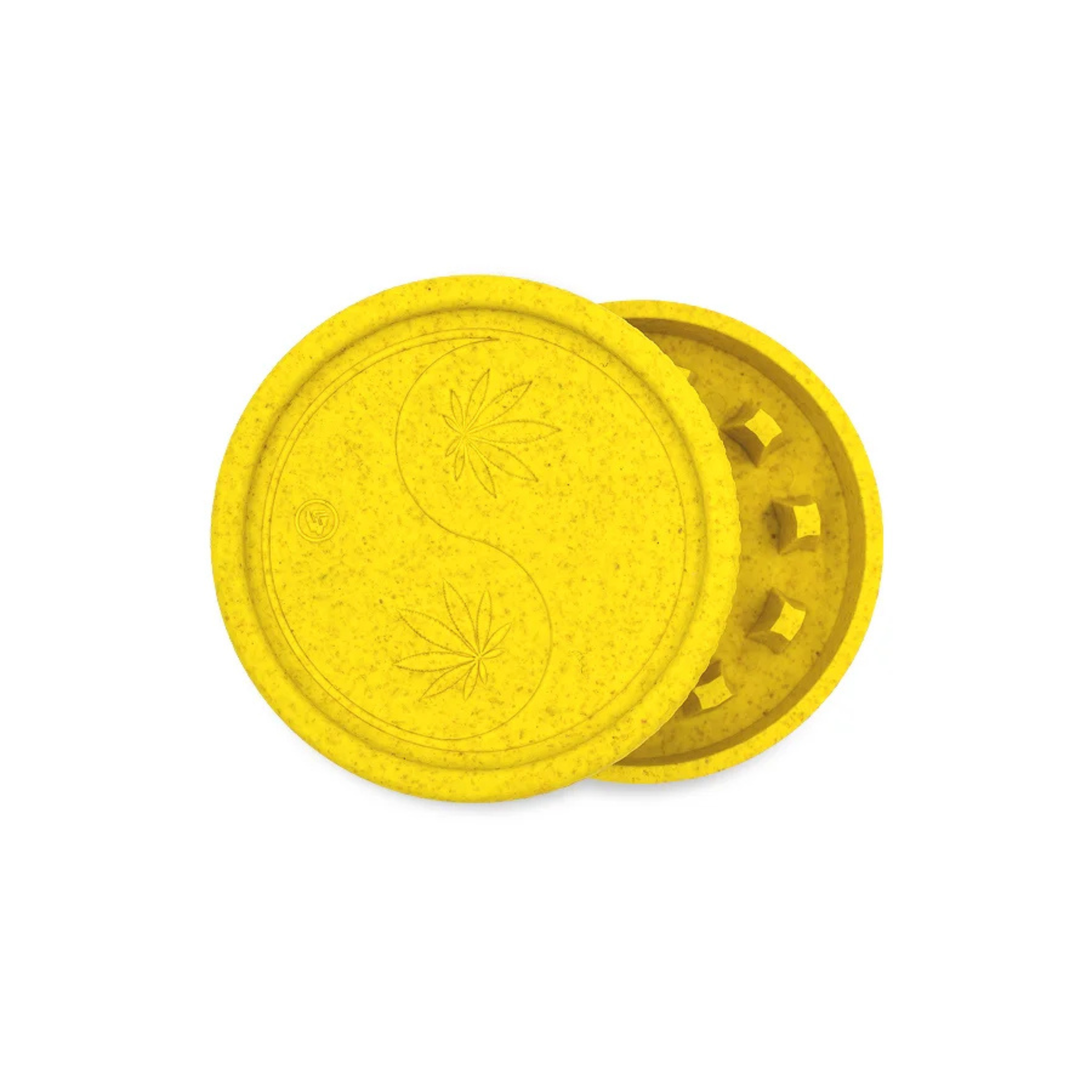 Gelber FIRE-FLOW Hemp Grinder 420 Yin Yang 55mm