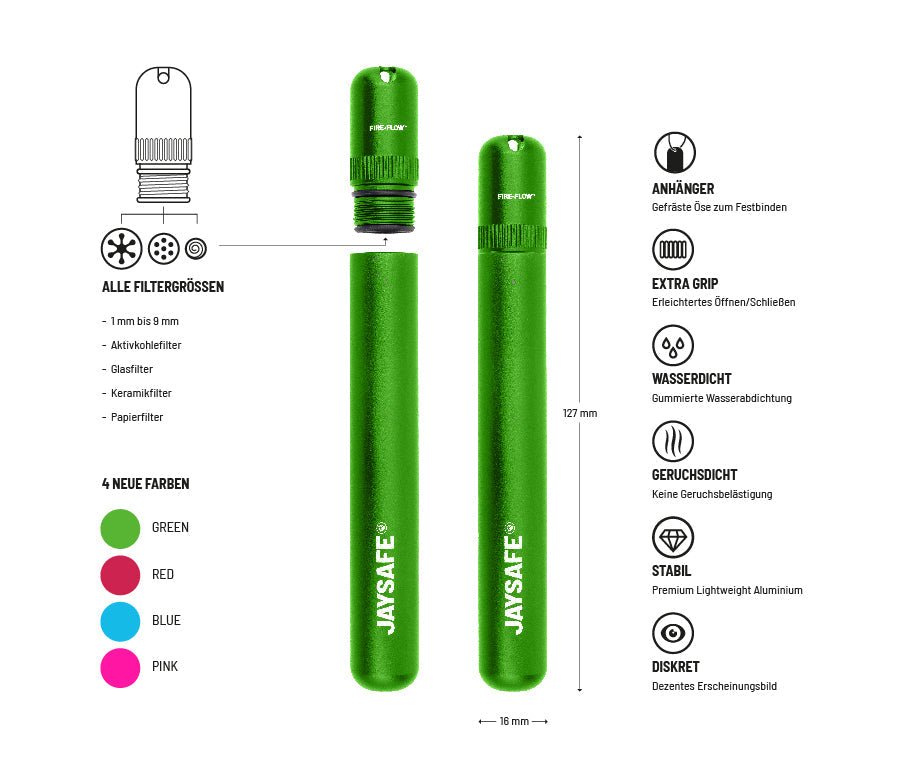 JAYSAFE Joint Tube Green Seitenansicht mit Öse am Deckel