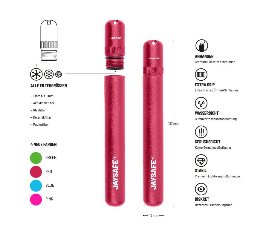 JAYSAFE Joint Tube Red Seitenansicht mit Öse am Deckel