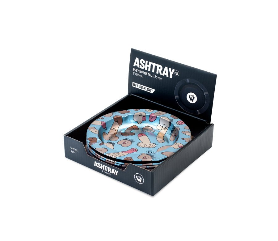Display mit 6 FIRE-FLOW Metall-Aschenbechern Dick Pattern