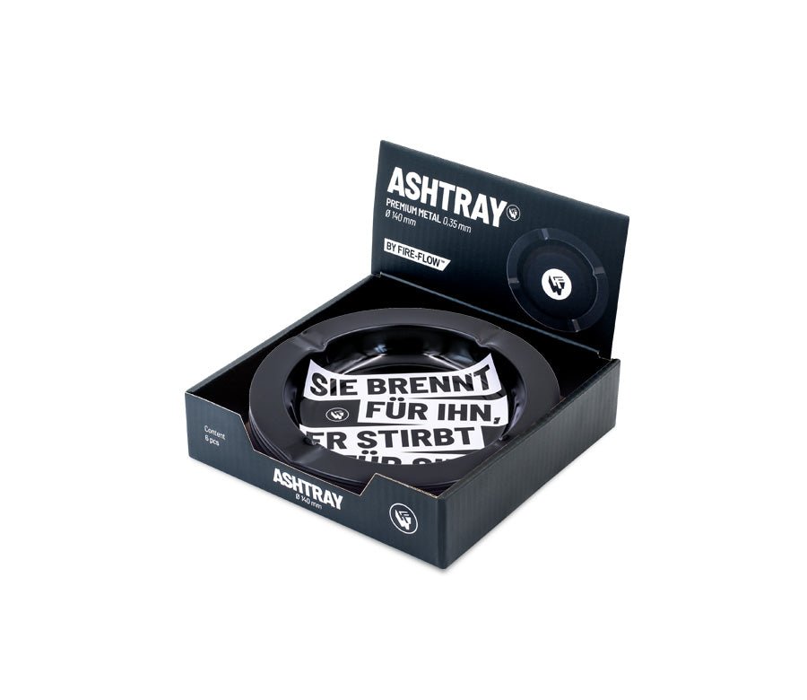 Display mit 6 FIRE-FLOW Metall-Aschenbechern Ø 135 mm