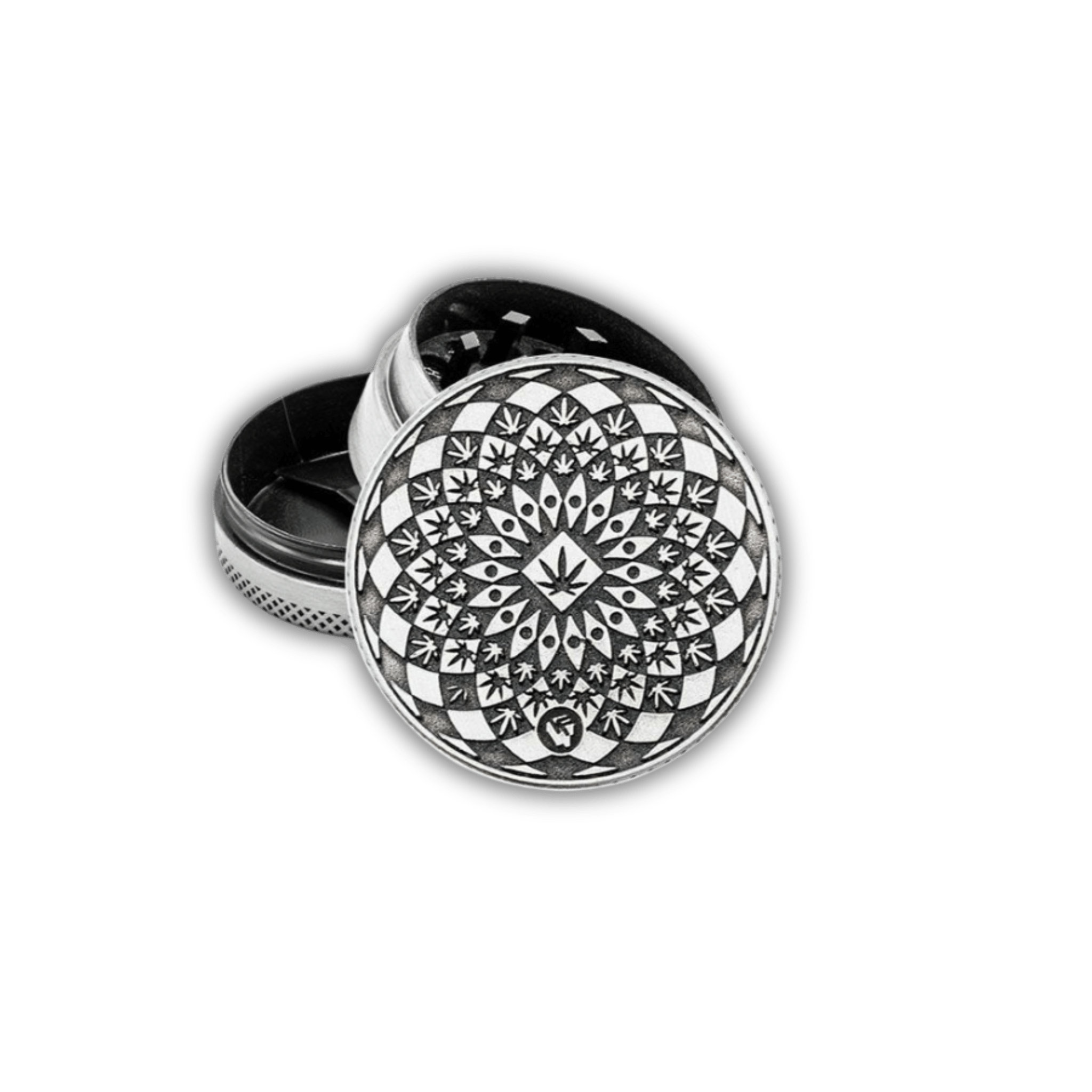 FIRE-FLOW Metall Grinder 40mm, 3 Layers, Mandala Leaf, silber