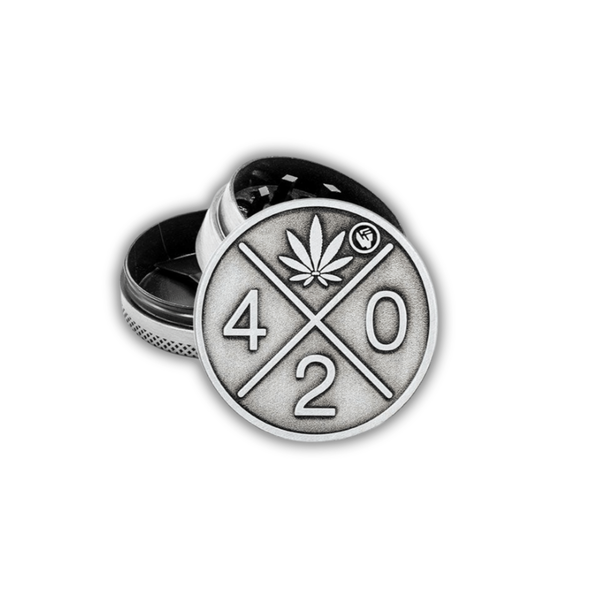 FIRE-FLOW Metall Grinder 40mm 3-teilig Silber mit 420 Logo