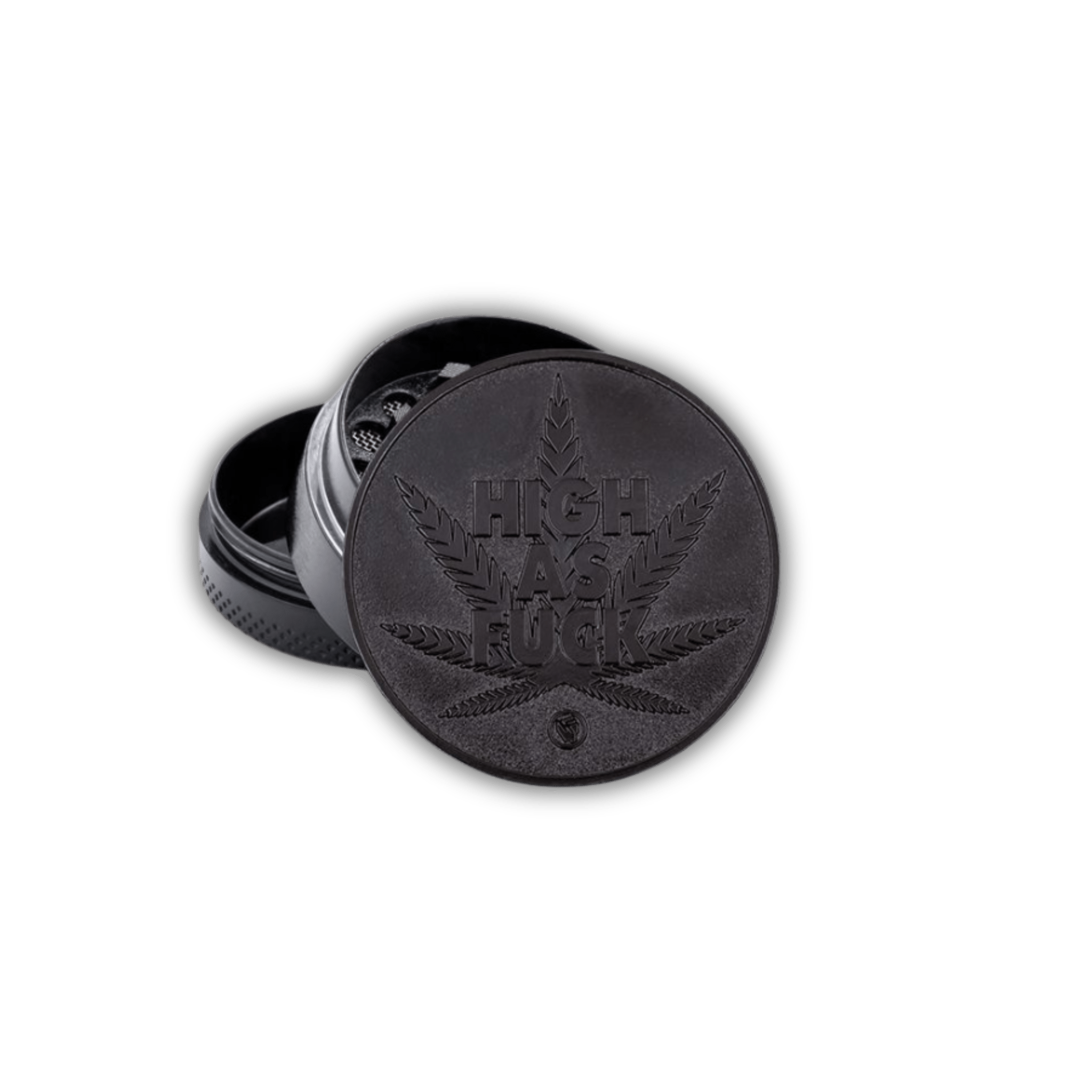 FIRE-FLOW Metall Grinder 40mm, 3-teilig, High As Fuck, schwarz