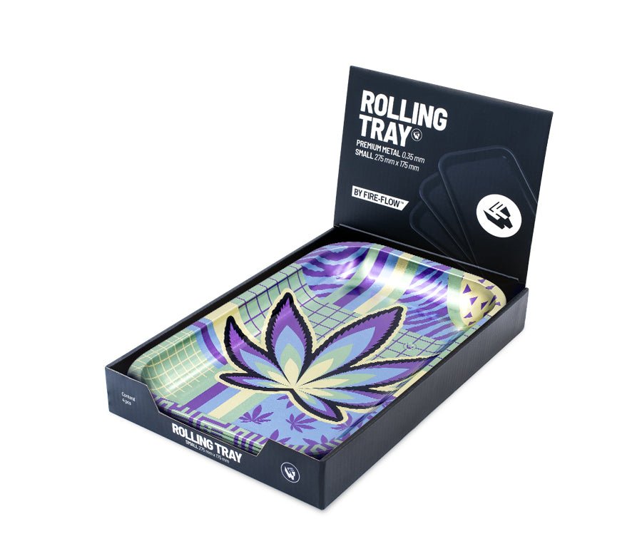 FIRE-FLOW Rolling Tray Small Leaves Display mit 4 Stück
