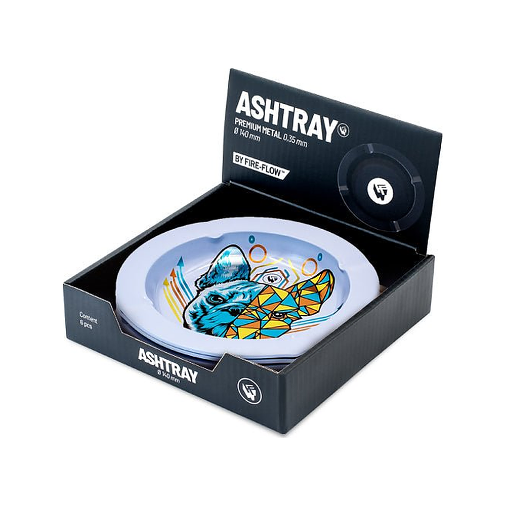 Display mit 6 FIRE-FLOW Metall-Aschenbechern Geometrical Animals