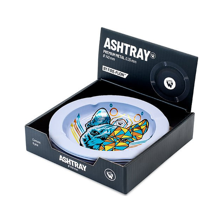 Display mit 6 FIRE-FLOW Metall-Aschenbechern Geometrical Animals
