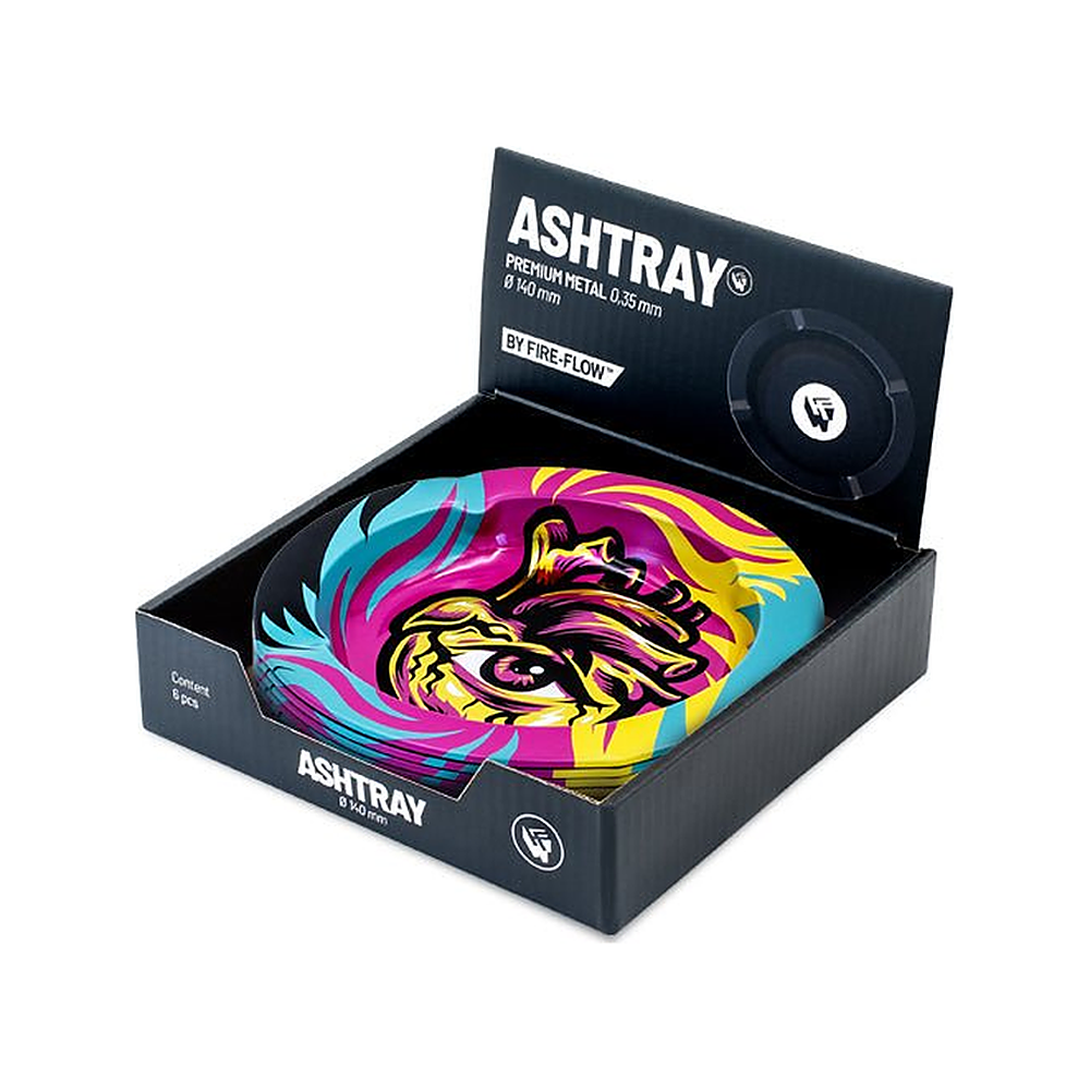 Display mit 6 FIRE-FLOW Metall-Aschenbechern Ø 135 mm