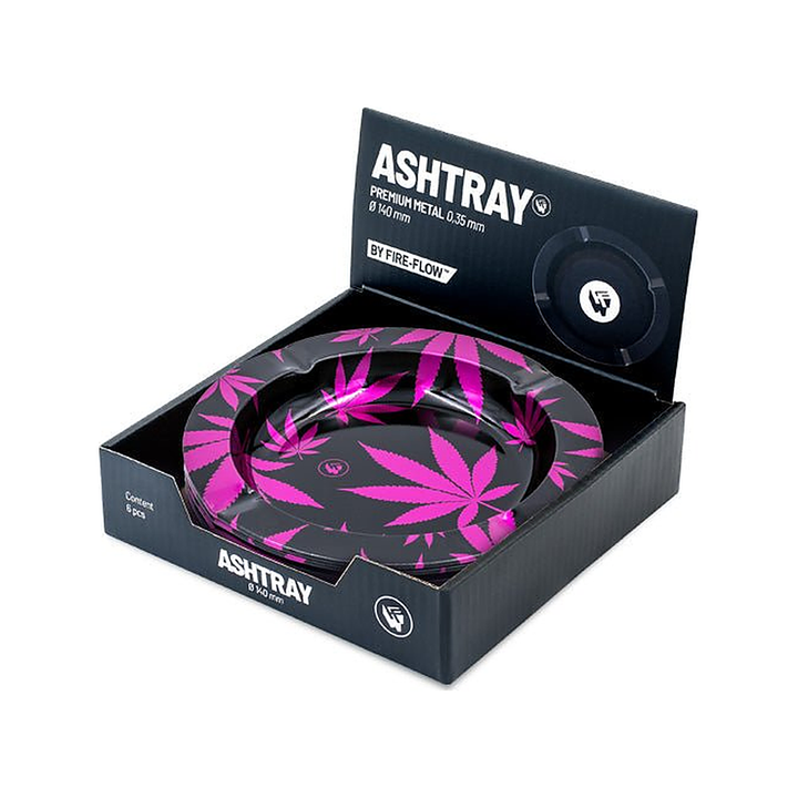 Display mit 6 FIRE-FLOW Aschenbechern Leaves Pink Metallic