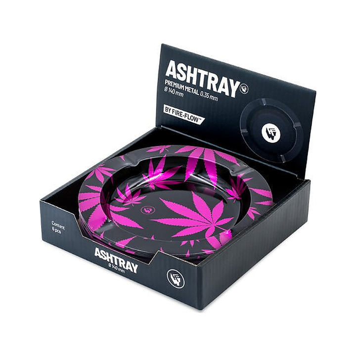 Display mit 6 FIRE-FLOW Aschenbechern Leaves Pink Metallic
