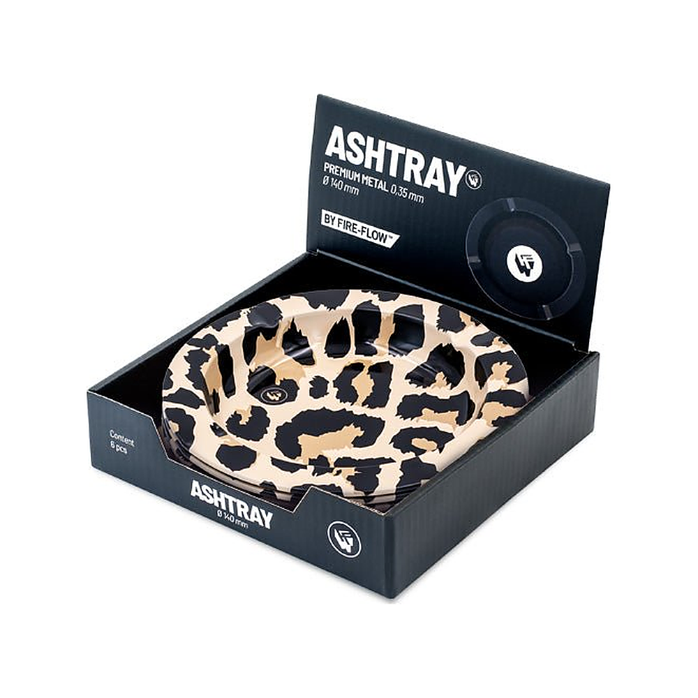 Display mit 6 FIRE-FLOW Metall-Aschenbechern Leopard Metallic