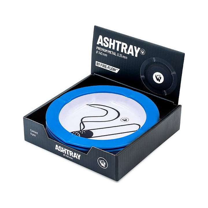 Display mit 6 FIRE-FLOW Metall-Aschenbechern Rauchen gestattet