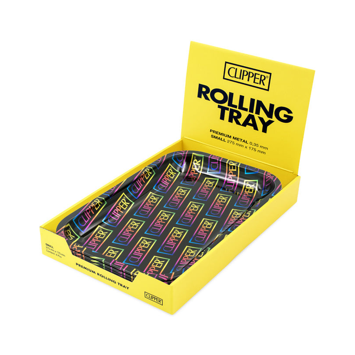 FireFlow Rolling Tray Clipper Logo Rainbow im gelben Clipper Display-Karton