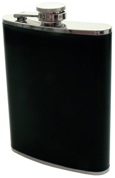 Flachmann aus echtem Leder in Schwarz, 8 oz
