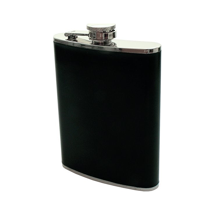 Flachmann aus echtem Leder in Schwarz, 8 oz