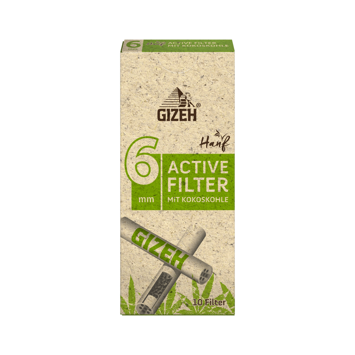 GIZEH 6 mm Hanf & Gras Aktivkohlefilter 10 Stück Box Slim